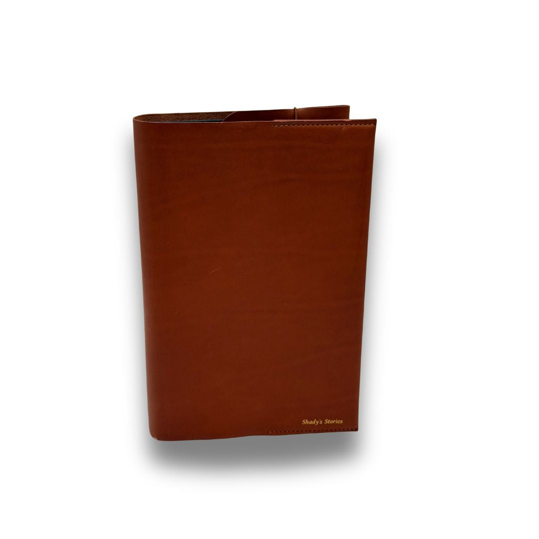 Brown leather book cover on a white background